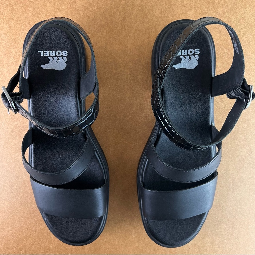 NEW SOREL BLACK LEATHER SANDALS - Picture 11 of 12